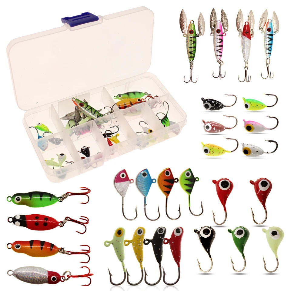 

27Pcs/Box Winter Ice Fishing Lure Set With Box 6 Type Ice Jig Spinner Hard Bait Lead Hook Sinking Outdoor Ice Fishing Tool