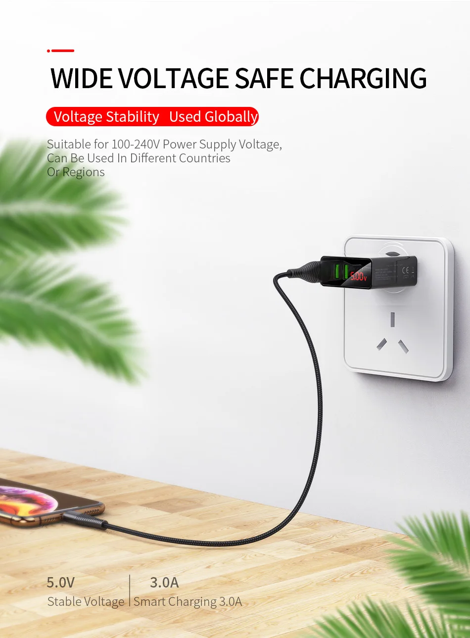 Gtwin 3A светодиодный дисплей USB зарядное устройство Quick Charge 3,0 EU US мобильный телефон 3 порта быстрое настенное зарядное устройство для iPhone 11 XS 7 samsung Xiaomi