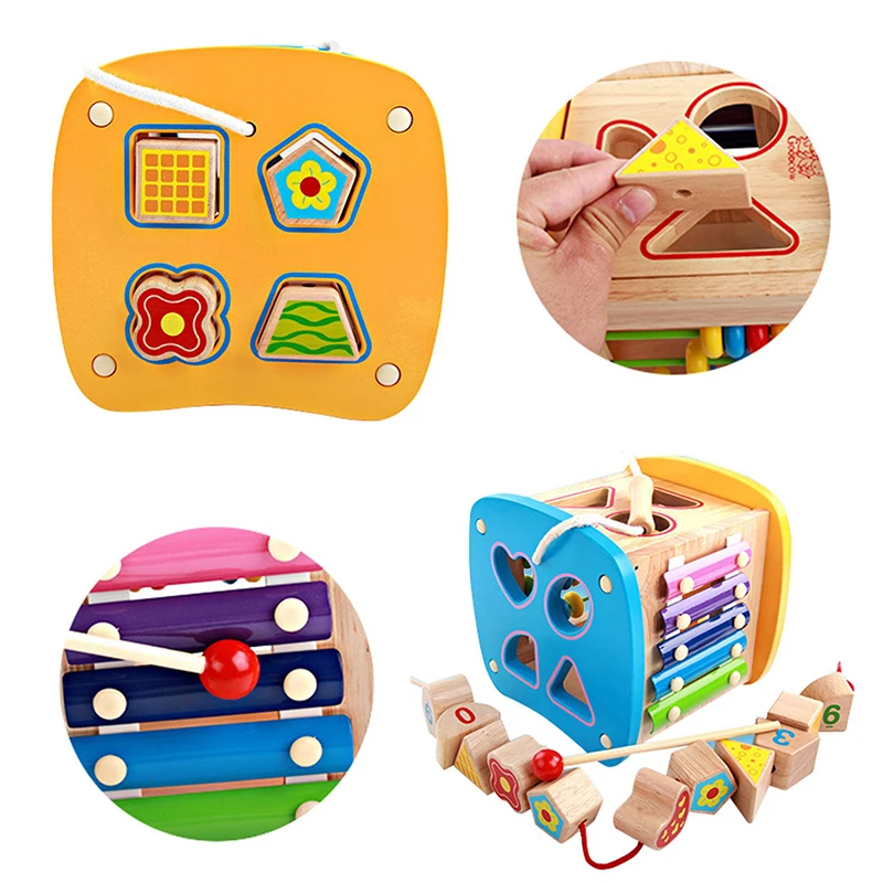 

2021 Baby Toys For Kids Children Wooden Early Education Multi-Function Shape Matching Box Block For Kid Beaded Digital Cognition
