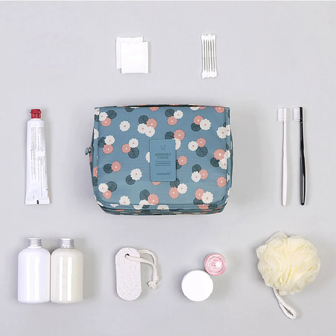 

Hanging Travel Cosmetic Bag Case Make Up Organizer Toiletry Storage Rushed Floral Nylon Zipper New Travel Wash pouch