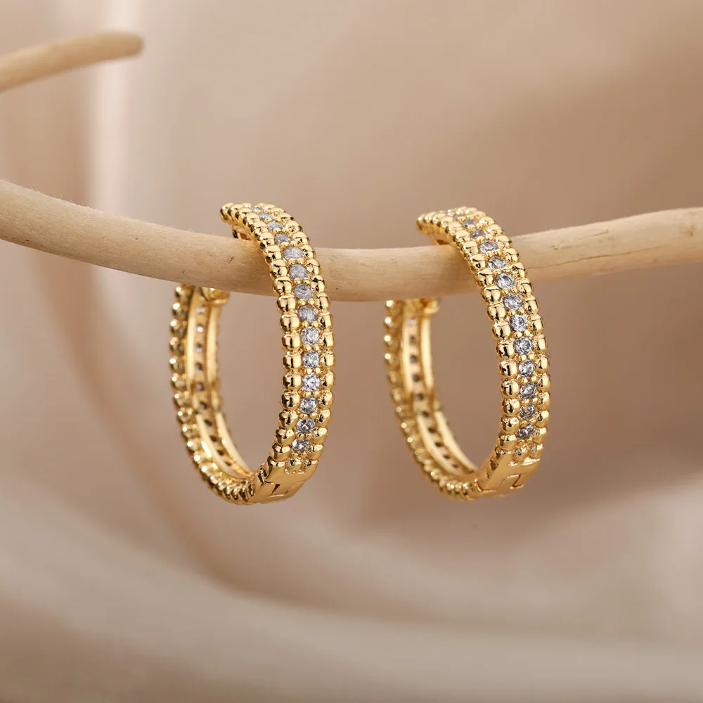 

Round Crystal Studs Earrings For Women Rhinestone Ear Stainless Steel Geometric Earrings Jewelry Circle Ear Buckle Bijoux Femme