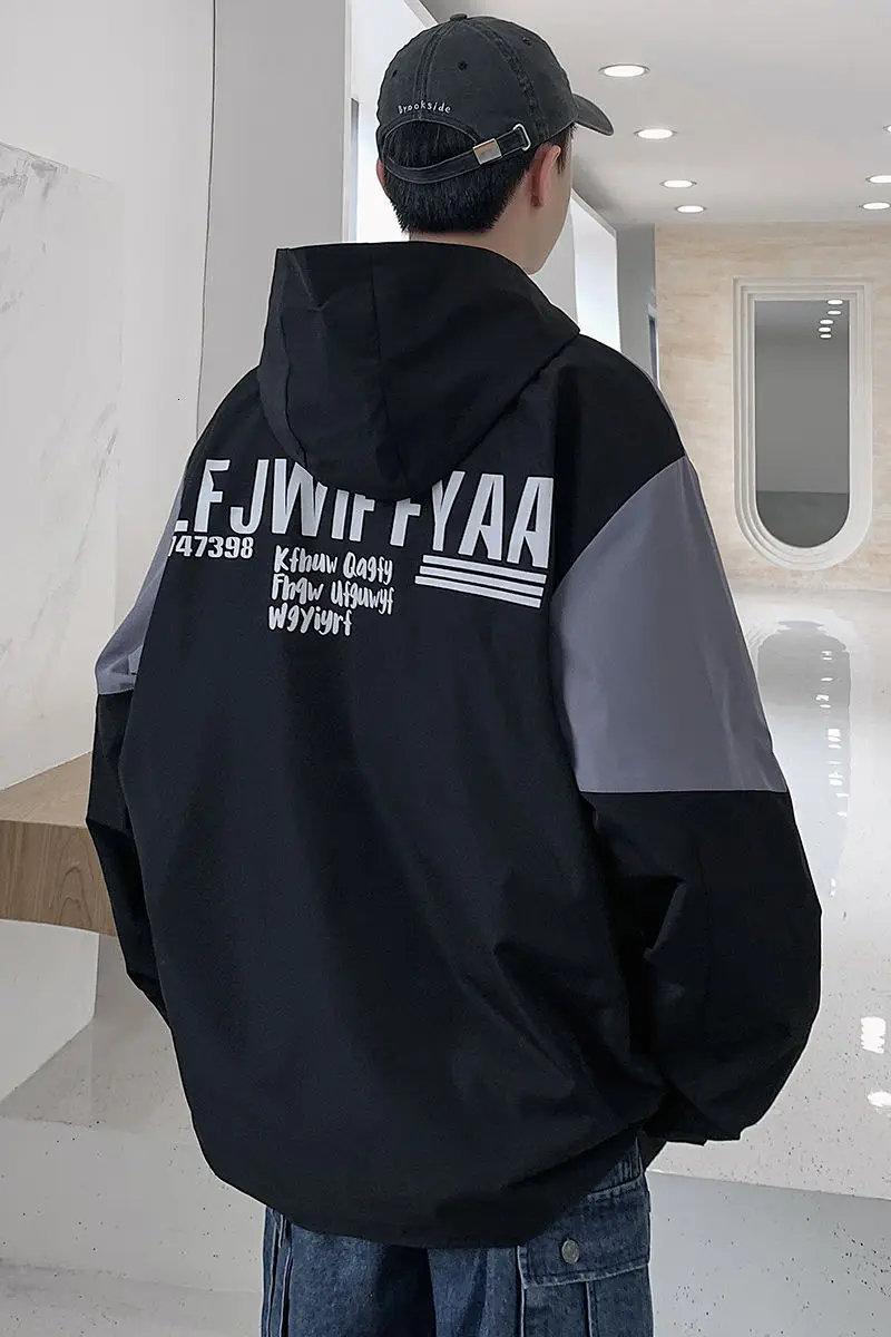 

Men's jacket's 2021 spring and autumn new printed jacket stitching hooded casual all-match Coat youth men clothing personality