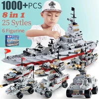 Детский конструктор «военный корабль», 1000 блоков