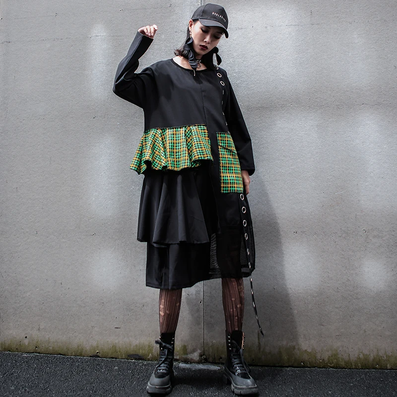 LANMREM 2019 новая осенняя и зимняя модная женская одежда с оборками круглым вырезом