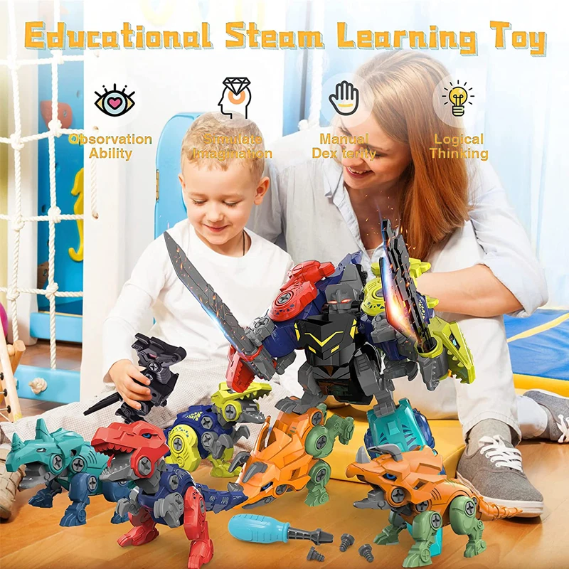 Dinosaur Building Construction Toys Transform Into Robot Set Learning Educational Kit for Kids Boys Birthday Toy Gift | Дом и сад