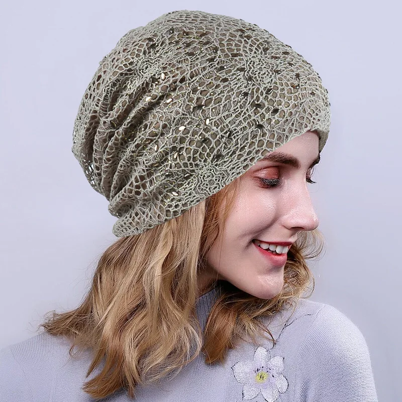 

Women Piles Cap Cover Headdress Warm Star pattern Beanies Knitted rhinestone ventilation lace Hat Hip-hot Skullie girl Beanies