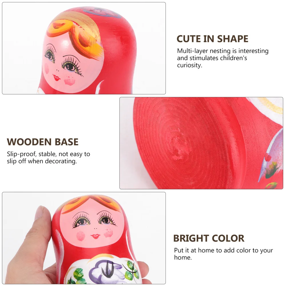 

5Pcs Wooden Russian Creative Nesting Doll Chic Home Adornment