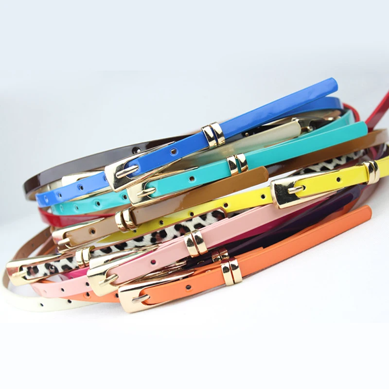 Candy Color Metal Buckle Thin Casual Belt For Women , Leather Belt Female Straps Waistband For Apparel Accessories