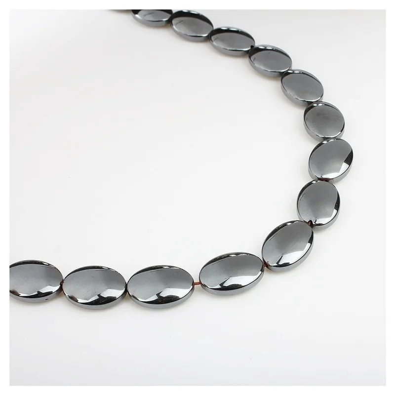 

10~18mm Natural Stone Black Hematite Oval-shaped Smooth Loose Beads for Jewelry Making DIY Necklace Bracelet Accessories 15''