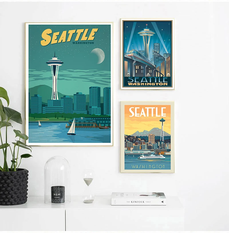 Дорожная холщовая картина из США Сиэтл Вашингтон винтажные настенные