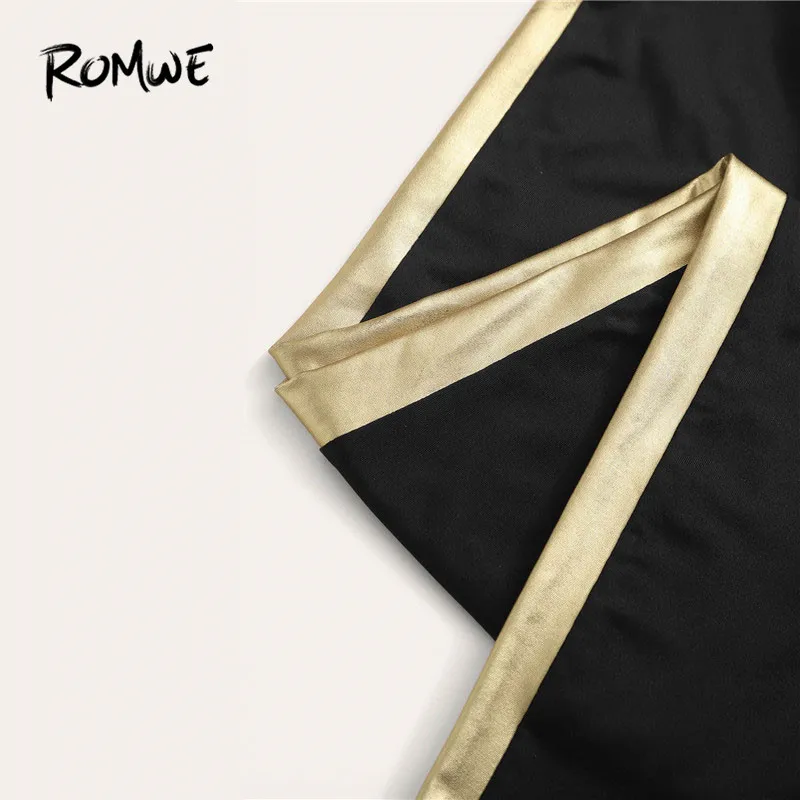 Romwe спортивный топ с принтом в виде букв с узелком и контрастными бесшовными леггинсами Женский комплект 2 шт. Спортивная одежда для фитнеса