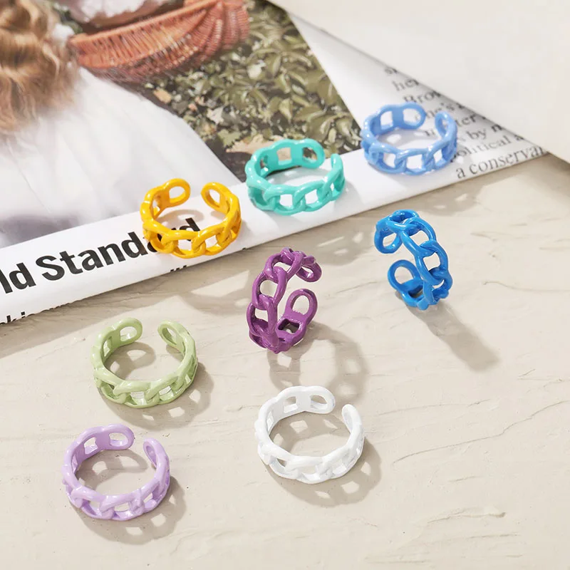 

NEW Hollow Multicolor Chain Ring Candy Color Paint Popular Jewelry Rings for Men and Women Korean Style Ring Gift