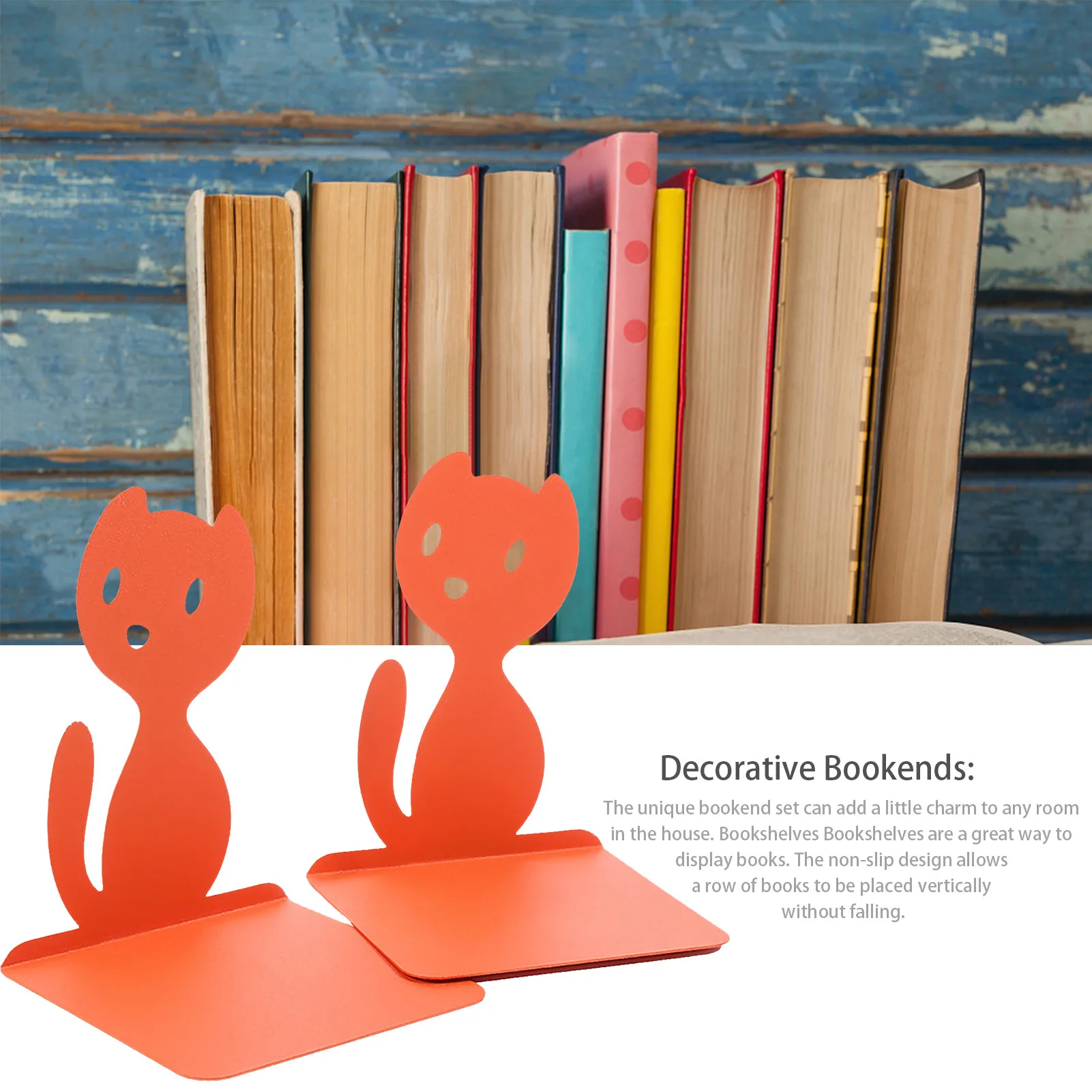 

2PCS Convenient Metal Storage Bookends Cat Style Retro Home Book Holder Book Stand Bookstore Library Storage Accessories Toola