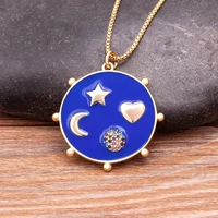simple design moon star heart enamel necklace geometric dripping oil delicate gift for women popular romantic sweet cute jewelry