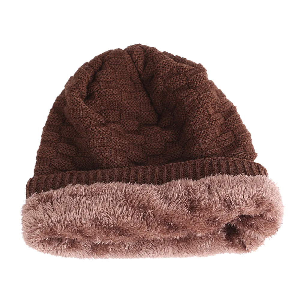 Осень и зима унисекс плюс бархатная Толстая вязаная шапка Skullies Beanies Мужская и женская уличная теплая полосатая Кепка в клетку Z178