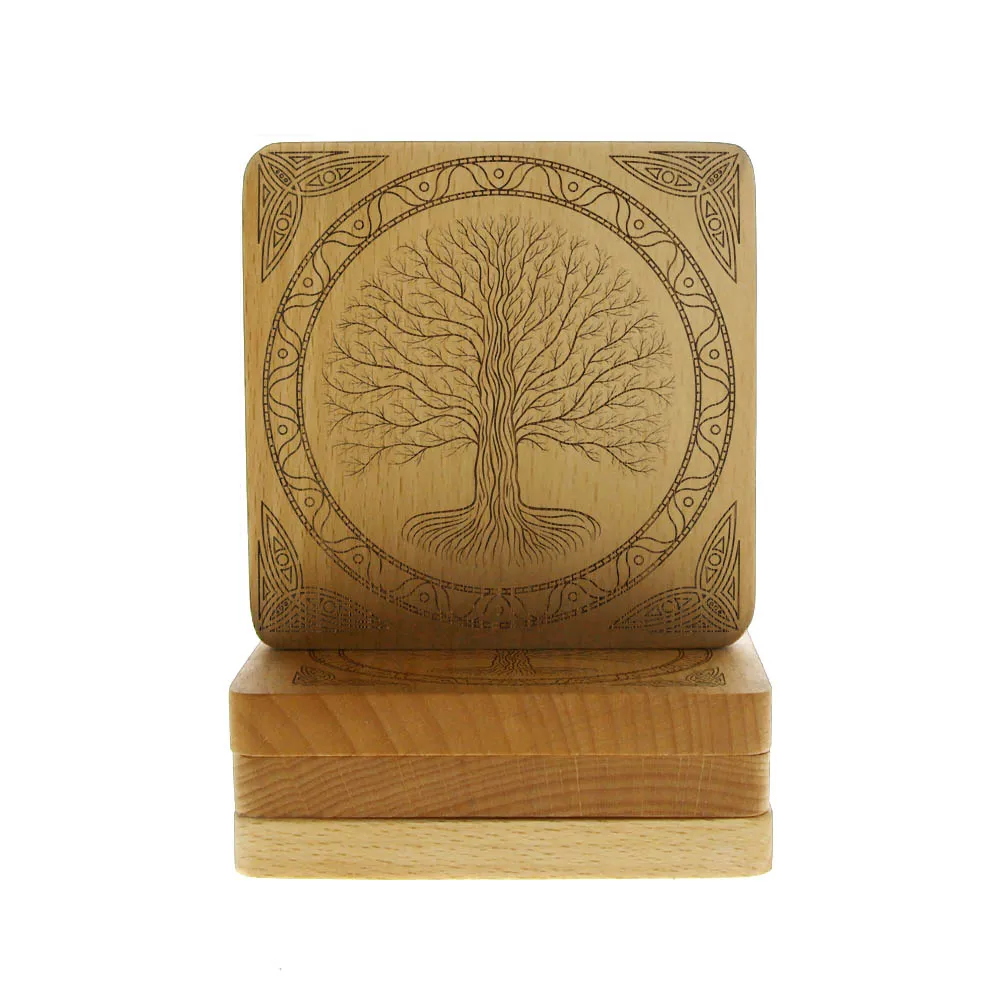 Набор из 4 деревянных подставок в кельтском стиле с выгравированной лазерной