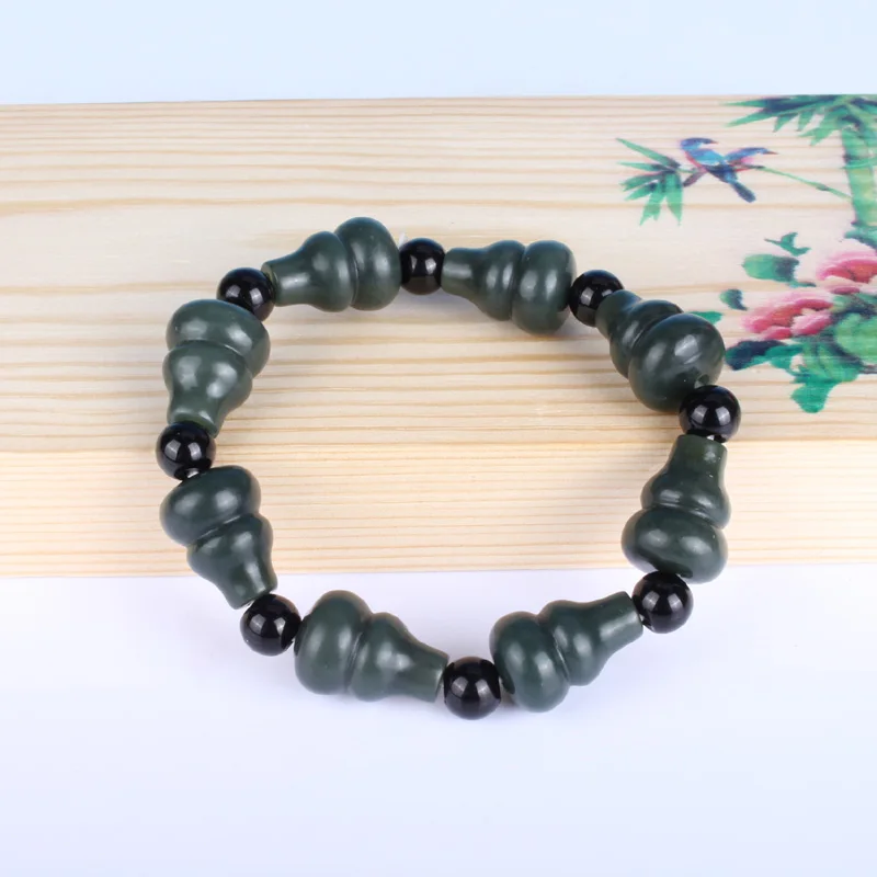 Натуральный китайский браслет из Нефритовой тыквы Hetian эластичные бусины Изящные