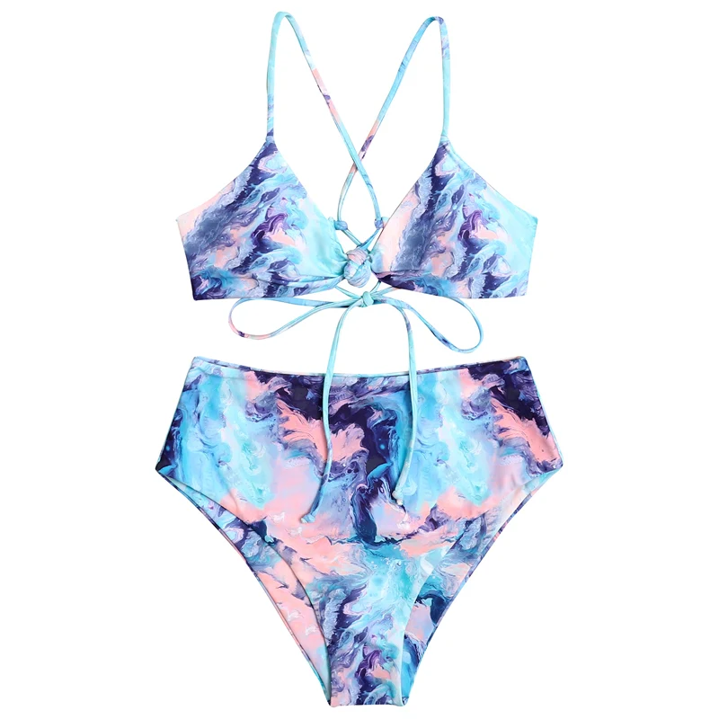 

Tie Dye High Waist Sexy Backless Swimsuit WomenBikinis Set Push Up Swimwear Female 2021 New Beach Pool Swimming Bathing Suits