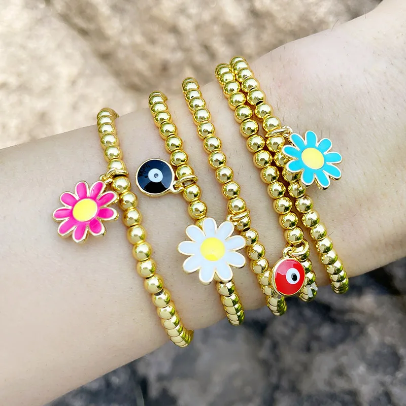 

Cross-Border Hot Sale poho style Fashion All-Match round Beads Elastic rope Bracelet Eyes and Little Daisy Bracelet for Women
