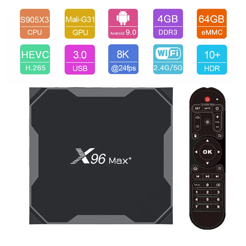 ТВ приставка X96 Max Amlogic S905X3 Android 9 0 4 ядра + 32/64 ГБ 2 4/5 ГГц Wi Fi|smart tv box|tv boxset top box |