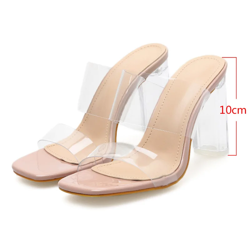 Женские прозрачные Шлепанцы из ПВХ на высоком каблуке пикантные сандалии с