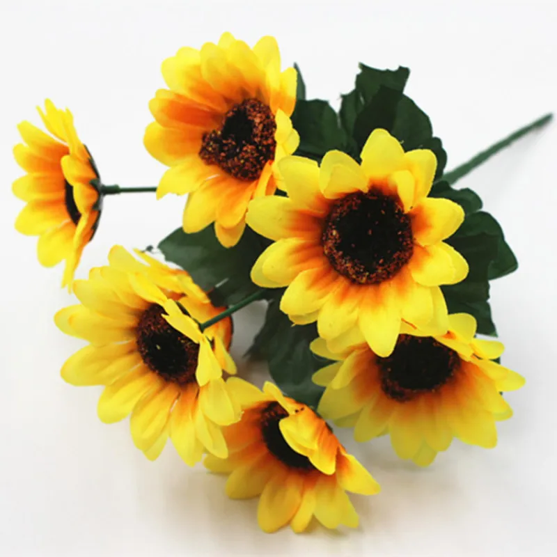 

1 Bunch 7 Heads Sunflower Silk Artificial Flower Bouquet For Home Wedding Decoration Living Room Party Table Window Decor