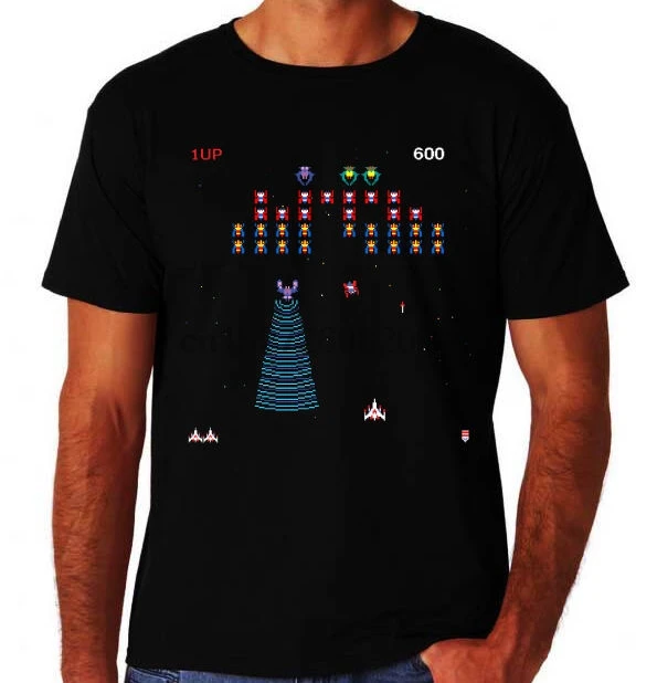Galaga 80 аркадная видео игра Screengrab Nerd Geek Ретро геймер Новая Черная футболка|Мужские