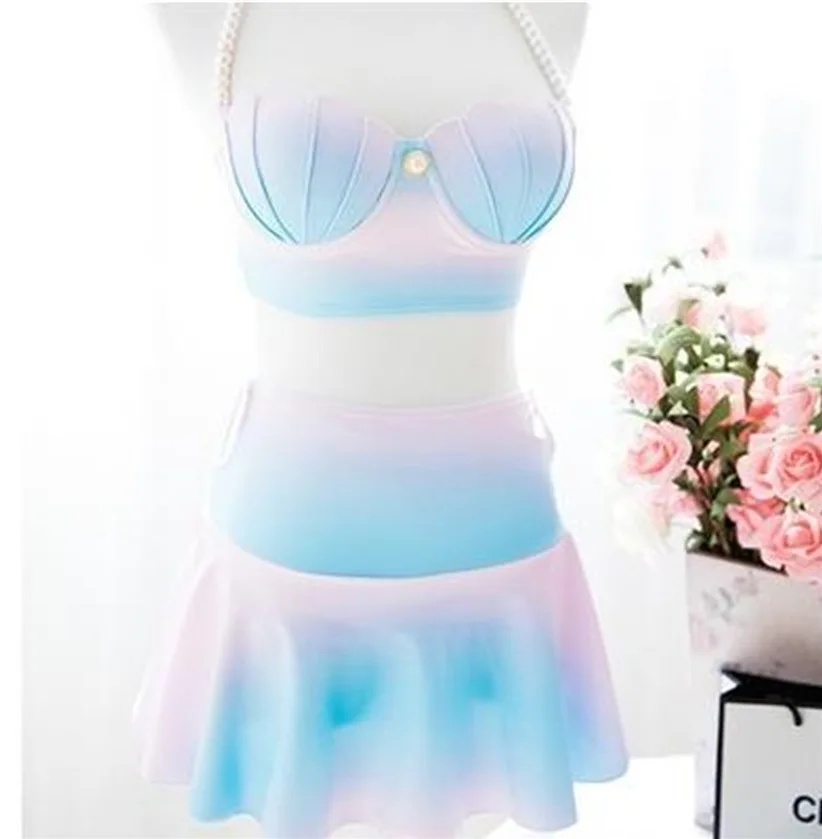 

sexy Gradient mint Color Shell Swimsuit trangle Underwear Bikini Women Swimwear 2 piece bikini set beach wear