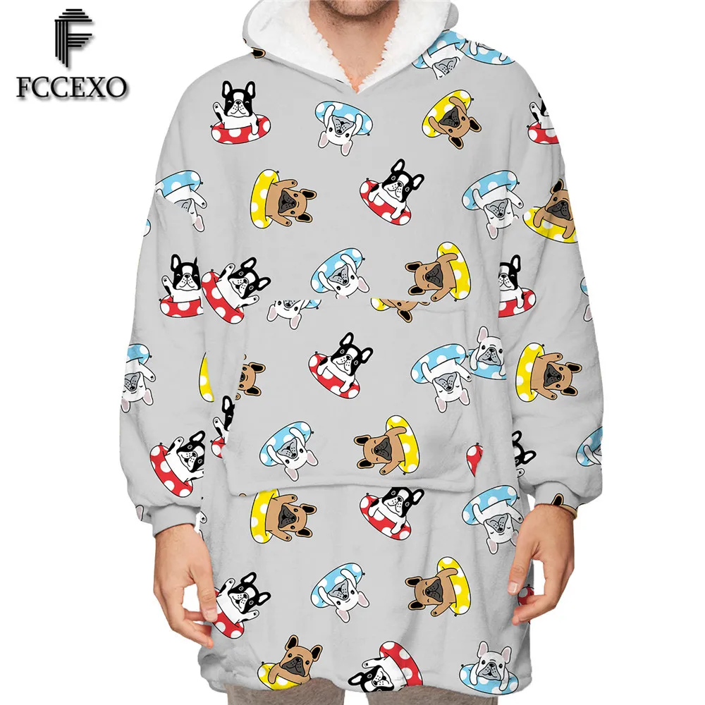 

FCCEXIO Winter TV Pocket Warm Flannel Hooded Blankets CartoonAnimal Hooded Fleece Casual Big Pocket Blanket Casual Lazy Blanket