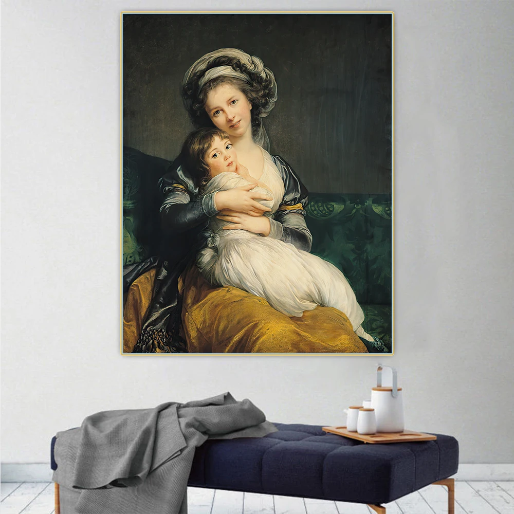 

E.Vigee Lebrun"Self Portrait In A Turban With Her Child"Canvas Oil Painting Wall Aesthetic Home Room Interior Decoration