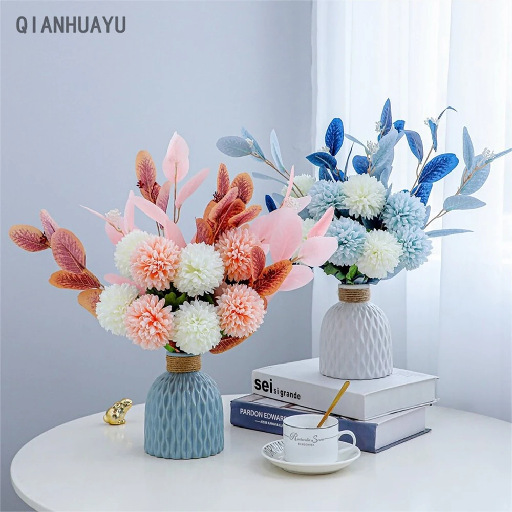 

1Pc Artificial Dandelions Flowers Hydrangea Bouquets Eucalyptus For Home Living Room Wedding Table Decor Vase Plant Accessories