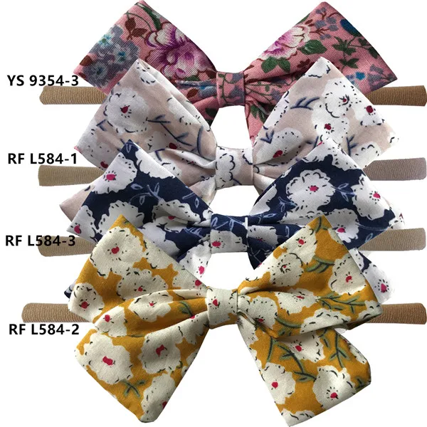 Floral Set 3 4 предмета, детское платье для девочек ткань банты, повязки на голову бант для волос резинки для волос для девочек Мягкая тонкая нейлоновая повязка на голову из хлопковой ткани, с бантом женские аксессуары для волос - Цвет: Floral Set 3