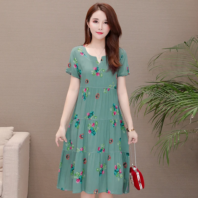 

New arrival 2021 summer dot dress vestido slim loose V-neck casual women clothing cotton patchwork vestidos dresses plus size