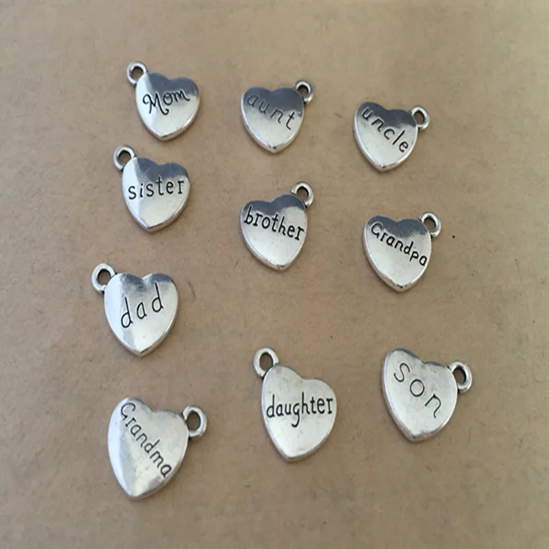 14 мм х 18 Античное серебряное двухстороннее Персиковое сердце БУКВЕННОЕ Ожерелье