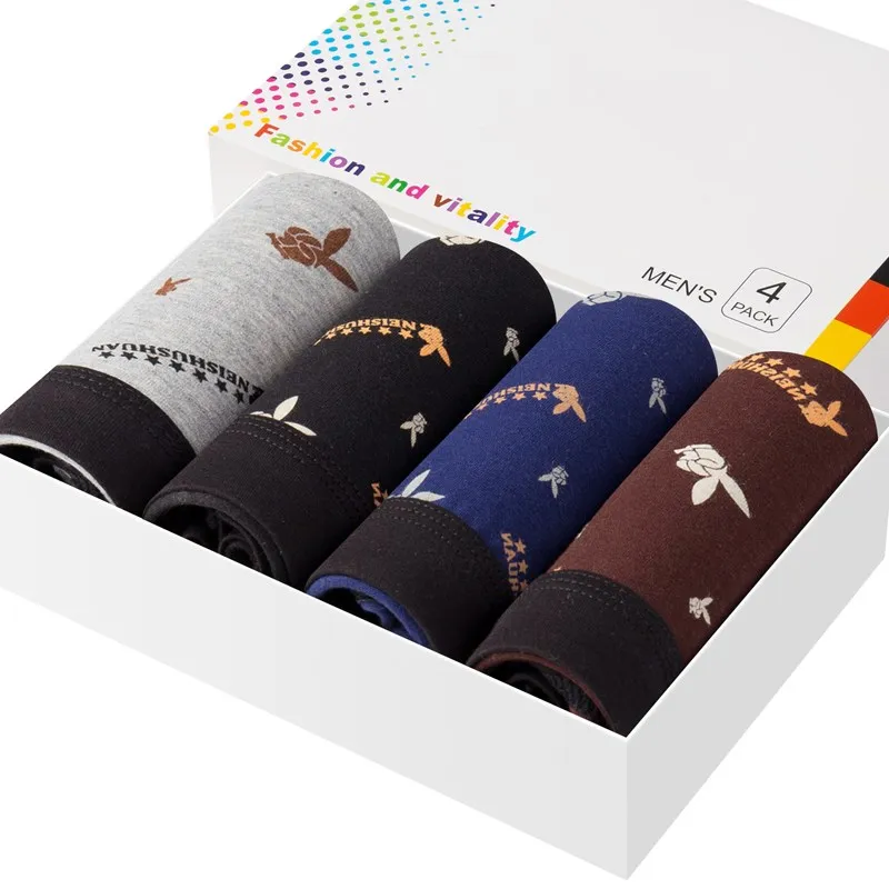 4pcs/ot Men Underwear Boxer For Fashion print Cotton Men's Boxer Shorts Mid-Rise Comfortaby breathabe Man's underwear