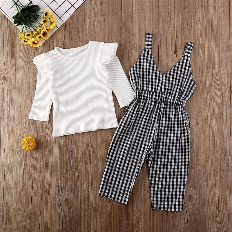 2 предмета осенняя футболка с длинными рукавами и оборками для маленьких девочек