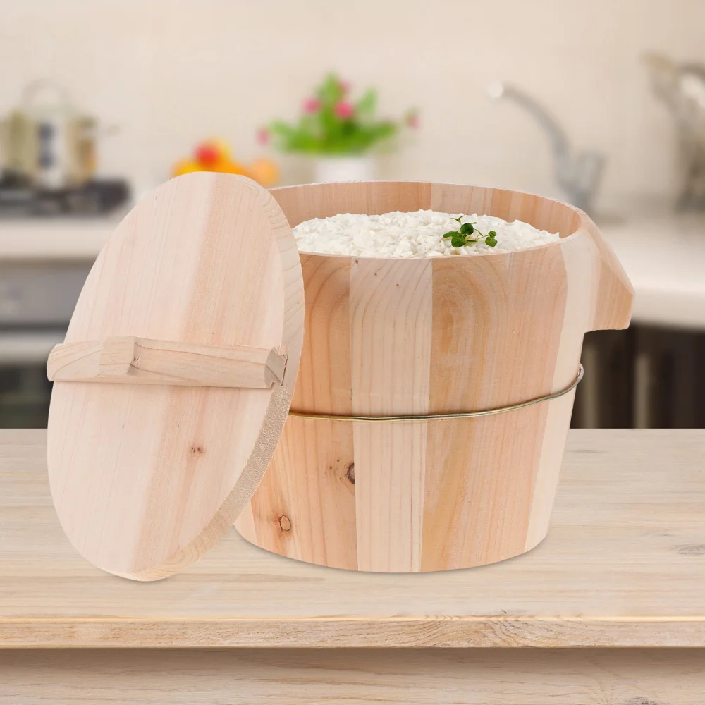 

1Set Home Kitchen Rice Steamer with Lid Natural Wooden Rice Steamed Bucket