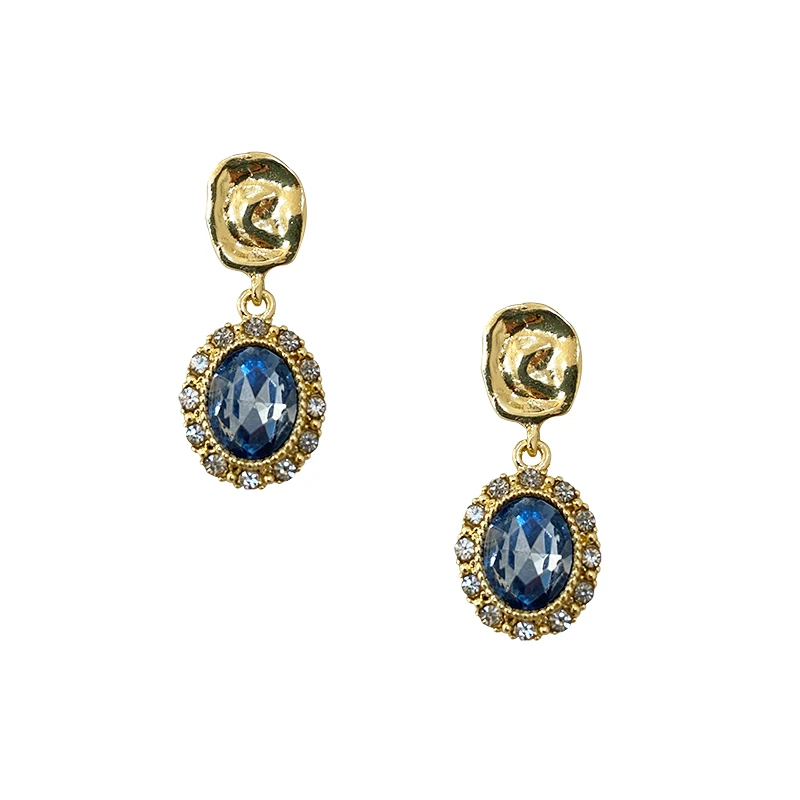 

Metal Geometry Blue Zircon Earrings Fashion Temperament Long Sweater Necklace Restoring Ancient Ways Women Jewelry Accessories