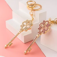 key shape rhinestone decorated flower metal keychain creative pendant bag car keyring jewelry lanyard accessory girl boy gift