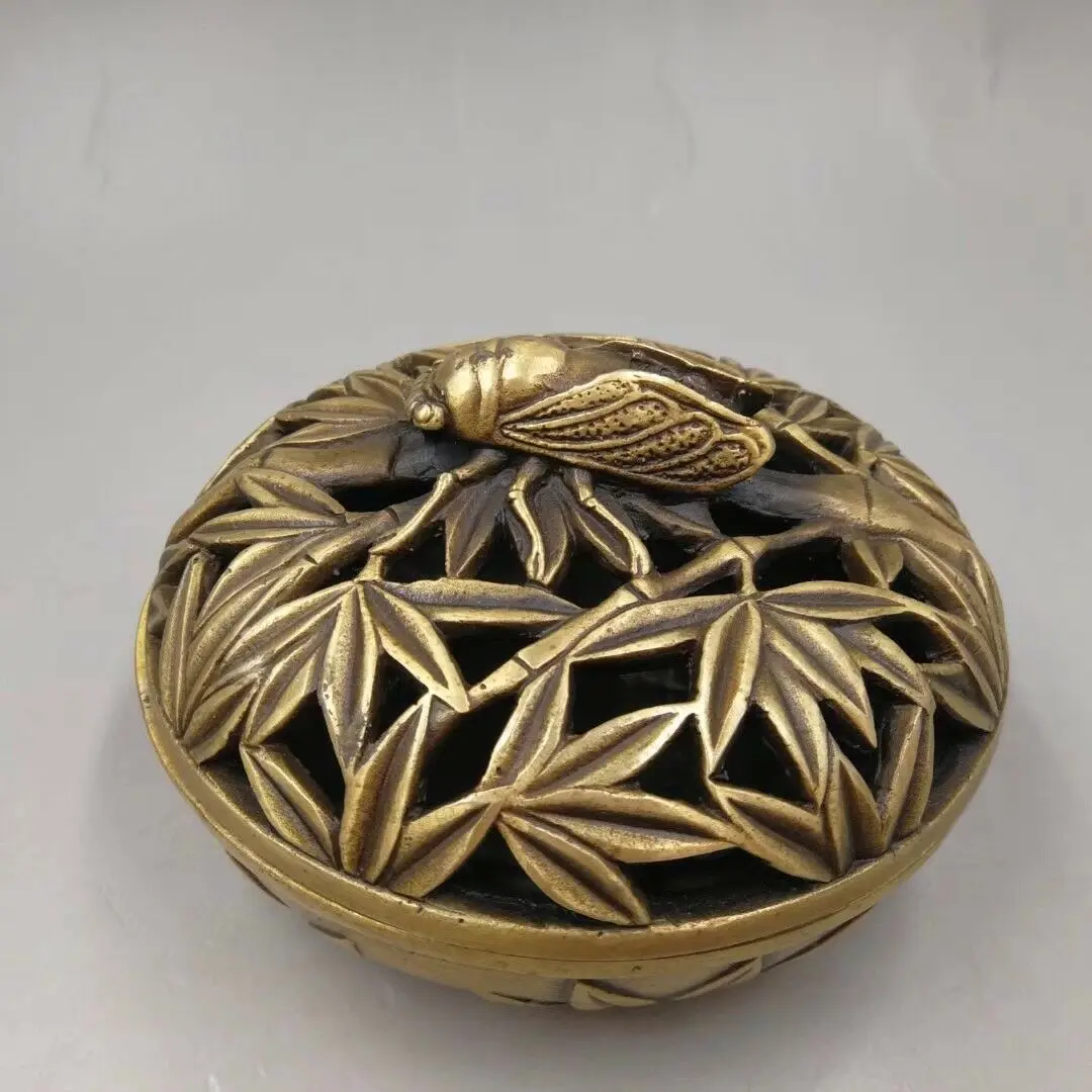 Изысканная китайская старая медная ручная работа бамбуковая Цикада украшение