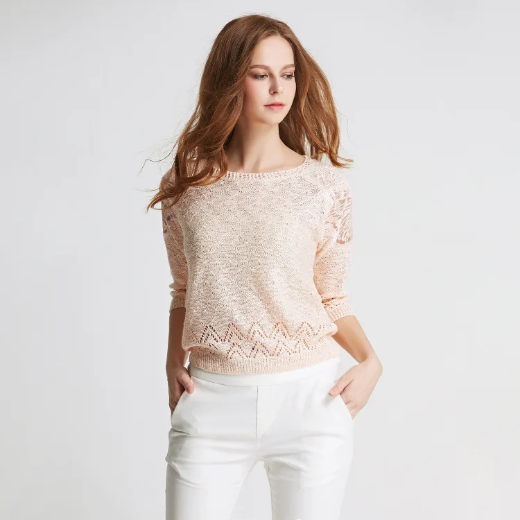 

2020 Women's Autumn Stitching Sweater Round Neck Lace Pullover Long Sleeve Fashion Knitted Set Women Collar