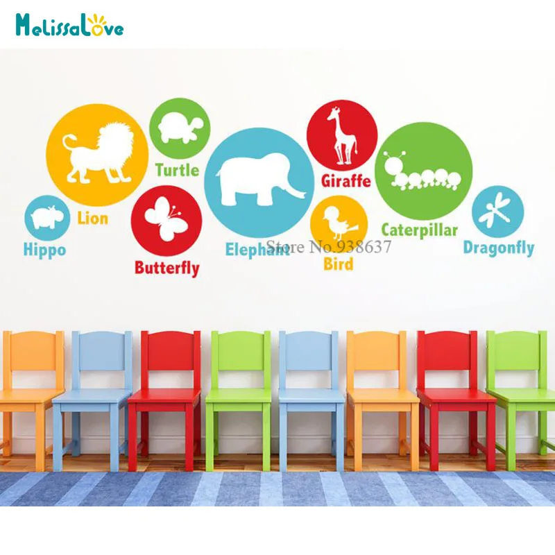 

Jungle Animal Baby Nursery Child Playroom Decal Elephant Birds Butterfly Colorful Decor Removable Vinyl Wall Sticker BD159