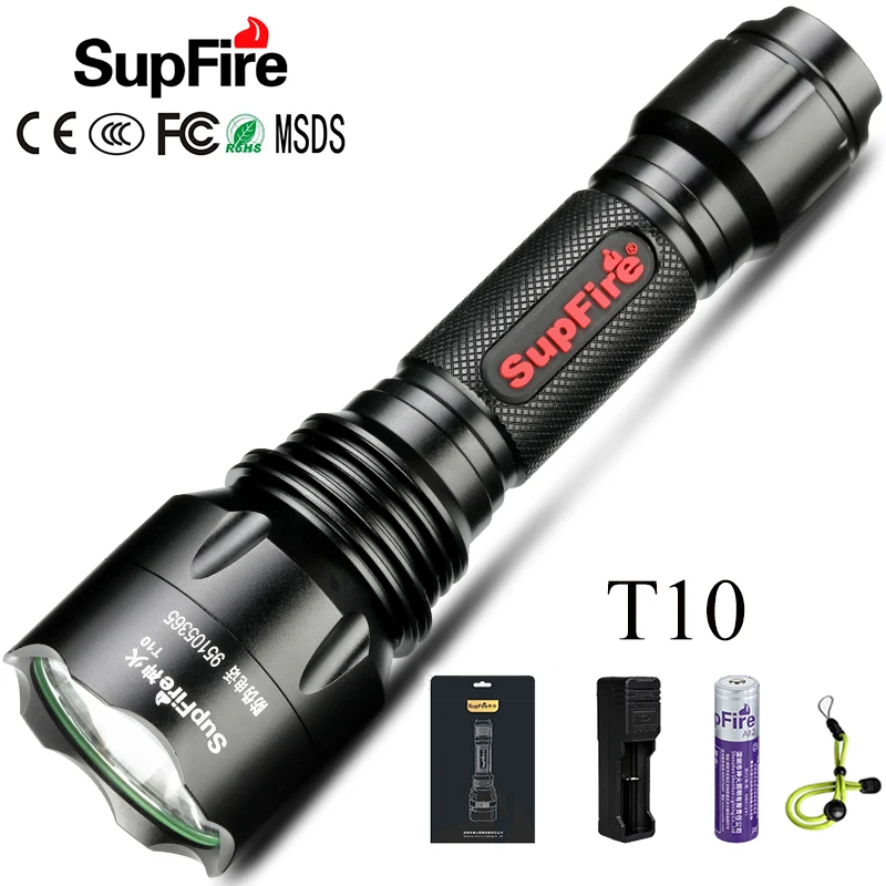 SupFire светодиодный фонарик Linterna высокой мощности фонарь Полиции T10 Тактический 18650