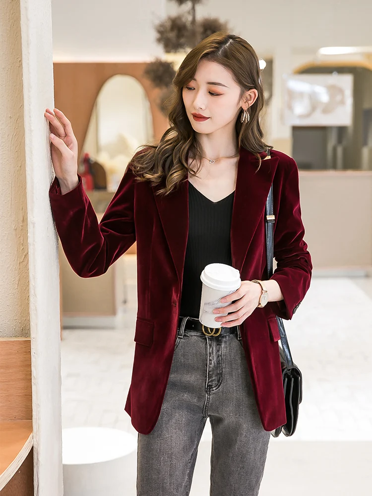 Размера плюс бархатный пиджак костюм женский пальто офисные женские бархатные