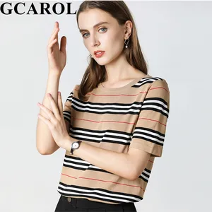 GCAROL Женская весенне-летняя полосатая шелковая футболка, Минималистичная простая стрейчевая дышащая трикотажная футболка, женская одежда 2XL