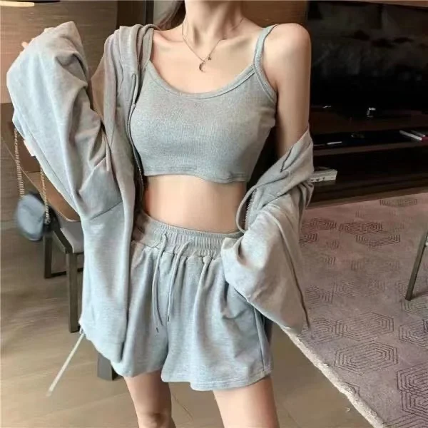 Loungewear Women 3 Pieces Summer Sleepwear Ensembles De Pyjama Nightgown Suits with Shorts Home Wear Roomware 2020