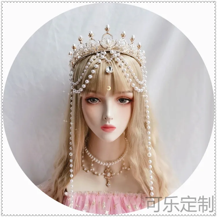 

Lolita Bride Pearl Wings Pope Halo Virgin Gorgeous Chain Hair crown Hair Accessories Cosplay Girl Dark Halloween Headdress