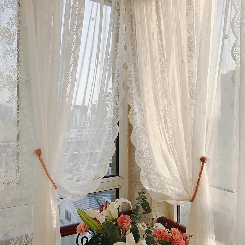 

Korean hollow out white lace partition yarn шторы cortinas living room tulle hooks top rod packet curtains тюль на окна