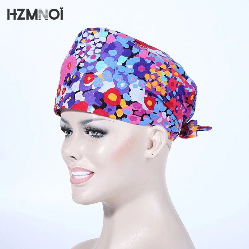 Удобный впитывает пот абсорбент медсестра Печати Регулируемый скраб шапка