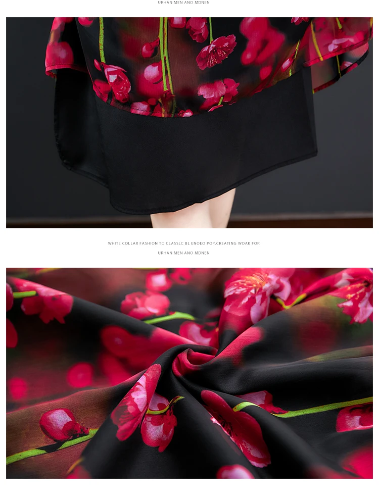 Elegant Female Vestidos Real Silk Dresses 2020 New Summer Vintage A-line Print Dress Loose O-Neck Short Sleevele | Женская одежда